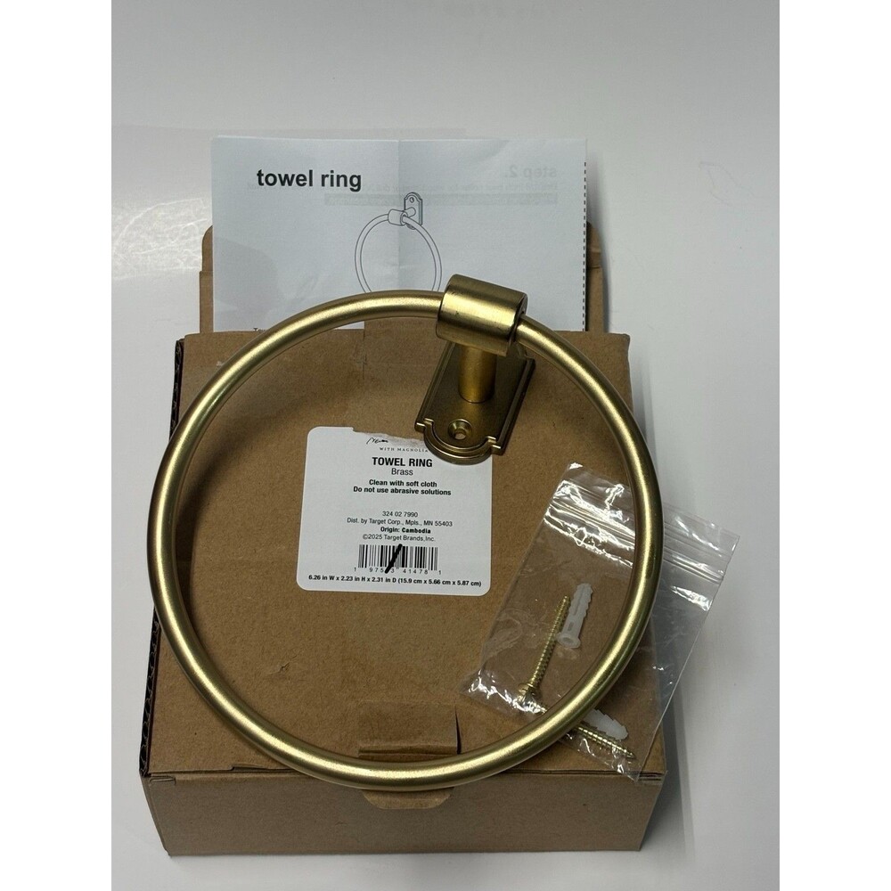 Threshold Studio McGee Brass Towel Ring Wall Mount Bathroom Hardware New
